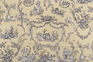 1 Yard Thibaut Paysannerie Toile F97372 Printed Cotton Drapery Fabric in Black on Yellow