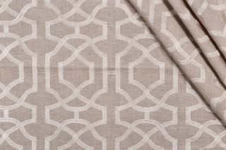 Thibaut Alston Trellis W713027 Embroidered Linen Drapery Fabric in Flax