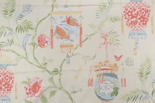Thibaut Lanterns F95314 Printed Cotton Drapery Fabric in Cream