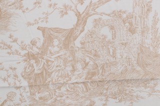 Thibaut Chateau De Loir F97309 Printed Cotton Drapery Fabric in Beige on White