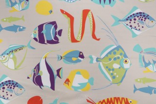 Thibaut Cozumel F916042 Printed Cotton Drapery Fabric in Tropical on Beige