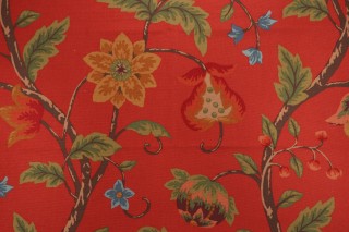 Thibaut Baron F91306 Printed Cotton Drapery Fabric in Red