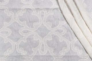 Thibaut Park Slope W764118 Sheer Embroidered Linen Drapery Fabric in White