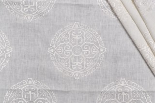 Thibaut Halie W736127 Embroidered Drapery Fabric in White on Linen