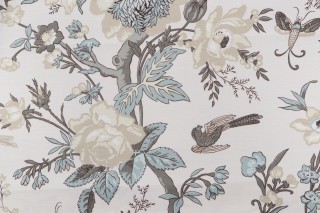 Thibaut Nemour F936131 Printed Linen Blend Drapery Fabric in Beige and Aqua