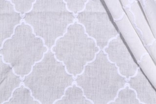 Anna French Tunisia Trellis AF26137 Embroidered Linen Drapery Fabric in White for Thibaut