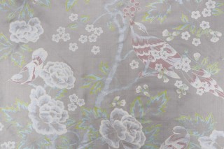 Thibaut Songbirds AF1365 Printed Silk Drapery Fabric in Silver Smoke