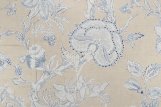 Anna French Rittenhouse F94146 Printed Cotton Blend Drapery Fabric in Blue and Tan for Thibaut
