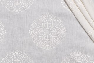 Thibaut Halie W736127 Embroidered Drapery Fabric in White on Linen