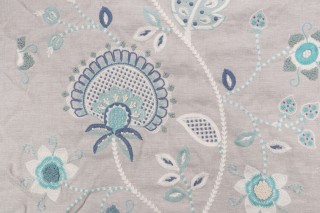 Thibaut Portofino W724366 Embroidered Drapery Fabric in Tan and Green