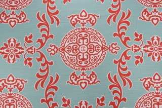 Thibaut Halie F936113 Printed Linen Blend Drapery Fabric in Aqua and Coral