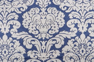 Thibaut Trelawny Damask F914221 Printed Linen Blend Drapery Fabric in Navy