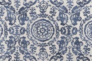 Anna French Sansome F94151 Printed Linen Drapery Fabric in Navy for Thibaut