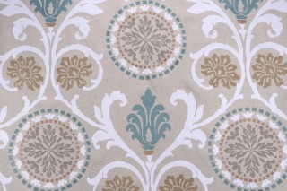 Sample of Thibaut Banyan W764100 Printed & Embroidered Linen Drapery Fabric in Aqua 