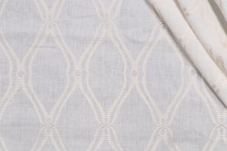 Thibaut Frankfurt W74108 Embroidered Linen Drapery Fabric in White