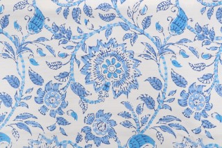 Thibaut Sevita F964110 Printed Linen Blend Drapery Fabric in Blue and White