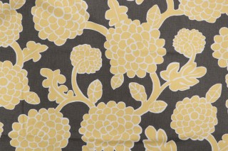 Thibaut Nikko F916016 Printed Linen Blend Drapery Fabric in Yellow and Grey