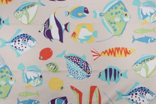 Thibaut Cozumel F916042 Printed Cotton Drapery Fabric in Tropical on Beige