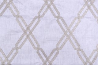 Thibaut Fusion Trellis W736149 Embroidered Linen Drapery Fabric in Grey