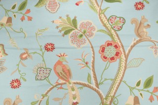 Thibaut Kirkwood F98606 Printed Cotton Drapery Fabric in Aqua