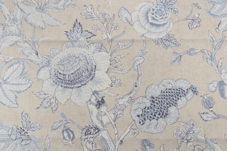 Thibaut Rittenhouse F94146 Printed Cotton Blend Drapery Fabric in Blue on Tan