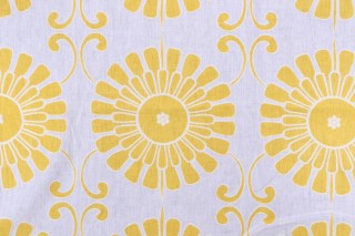 Thibaut Sun Garden W716033 Printed & Embroidered Linen Drapery Fabric in Yellow