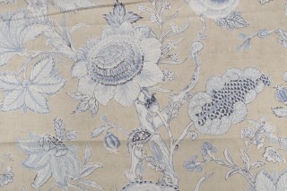 Thibaut Rittenhouse F94146 Printed Linen Blend Drapery Fabric in Blue and Tan