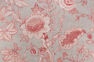 Thibaut Rittenhouse F94147 Printed Cotton Blend Drapery Fabric in Red on Linen