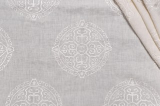 Thibaut Halie W736127 Embroidered Drapery Fabric in White on Linen