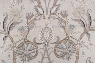 Thibaut Peacock Garden F924357 Printed Linen Drapery Fabric in Grey