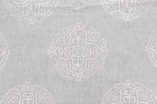 Thibaut Halie W736127 Embroidered Drapery Fabric in White on Linen