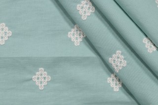 Thibaut Zambia W736119 Embroidered Drapery Fabric in Aqua