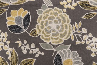 Thibaut Sulu F913010 Printed Linen Drapery Fabric in Charcoal