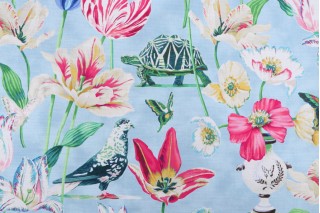 Harrison Howard Enchanted Garden Printed Cotton Drapery Fabric in Robin's Egg