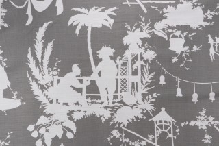 Thibaut South Sea F916022 Printed Linen Blend Drapery Fabric in Grey