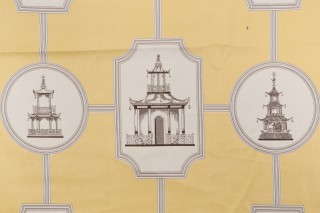Thibaut Oriental Toile F99746 Printed Cotton Drapery Fabric in Black on Yellow