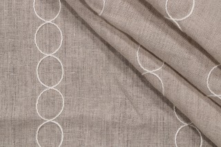 Thibaut Rings AW9116 Embroidered Linen Drapery Fabric in Natural