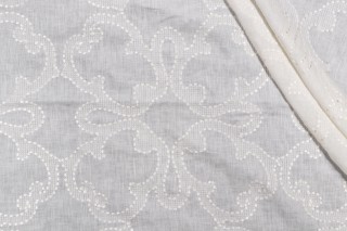 Thibaut Park Slope W764118 Sheer Embroidered Linen Drapery Fabric in White