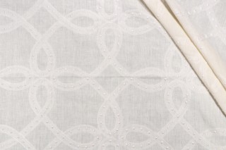 Thibaut Salina Ribbon AW1376 Sheer Embroidered Drapery Fabric in White