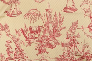 Thibaut Toile De Provence F97345 Printed Cotton Drapery Fabric in Red on Yellow