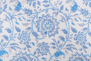 1 Yard Thibaut Sevita F964110 Printed Linen Blend Drapery Fabric in Blue and White