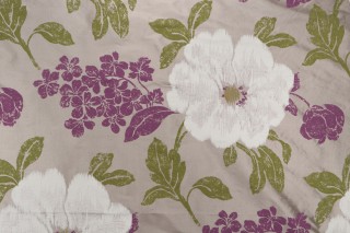 Thibaut Rue De Seine AF7868 Printed & Embroidered Silk Drapery Fabric in Cream on Taupe