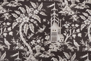 Thibaut Pagoda Garden F914207 Printed Linen Blend Drapery Fabric in Charcoal