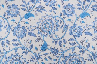 Thibaut Sevita F964110 Printed Linen Blend Drapery Fabric in Blue and White