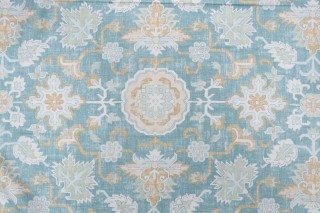 Thibaut Mahal F964134 Printed Linen Blend Drapery Fabric in Aqua