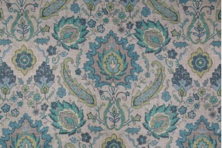 Covington Bursa Printed Linen Blend Drapery Fabric in Aquamarine 521