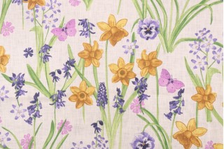 Stof Fabrics Narcisse Printed Linen Drapery Fabric in Blanc
