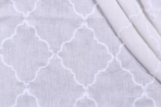 Anna French Tunisia Trellis AF26137 Embroidered Linen Drapery Fabric in White for Thibaut