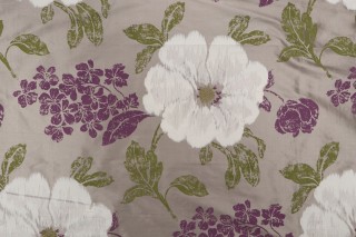 Thibaut Rue De Seine AF7868 Printed Silk Drapery Fabric in Cream on Taupe