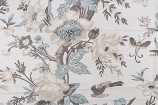 Thibaut Nemour F936131 Printed Linen Blend Drapery Fabric in Beige and Aqua